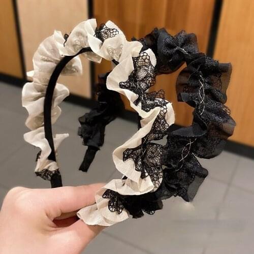 New Style Lace Headband Fashion Girl Pure Color Mesh Temperament Hairband Lovely Lady Cosplay Maid Net Red Hair Hoop Headdress