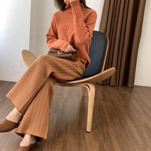 Autumn and winter new high-waist womens pants cashmere pants solid color wide-leg pants casual loose knit pants
