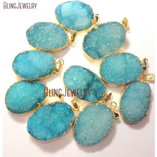 H-DP06 Blue Druzy Stone Pendant Druzy Pendant Gold Color Plated