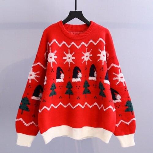 Pullover Christmas Women Sweater 2021 Santa Printing Long Sleeve O-neck Christmas Knitting Pullover Sweater Top Jumper Knitwear