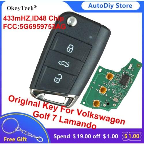 Okeytech 3 Button Modified Remote Control Flip Key For Volkswagen Golf 7 Lamando Polo Skoda Seat 433Mhz 48Chip FCC:5G6959753AG
