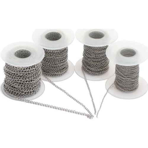 REGELIN 1.8mm 2.5mm 3mm 4.2mm Width Silver Tone Stainless Steel Metal Link Chain for Necklaces Bracelets Jewelry Making 10m/rol