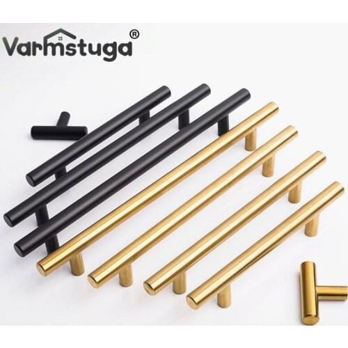 Modern Black Gold Kitchen Door T Bar Straight Handle Knobs Cabinet Pull Diameter 10mm Stainless Steel Handles Furniture Handle