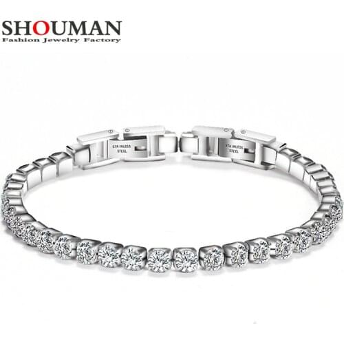 SHOUMAN Shinny Cubic Zirconia Stainless Steel Beads Bracelets For Women Gift Crystal Charm Gold Bangle Bijoux Jewelry