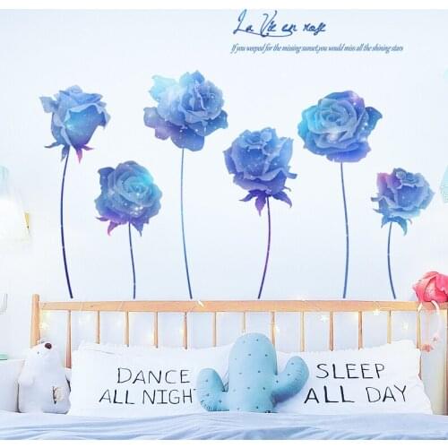 Blue Enchantress Rose Wall Stickers Flowers Home Decor Living Room Bedroom Sofa Background Wall Decal Art Wallpaper Murals