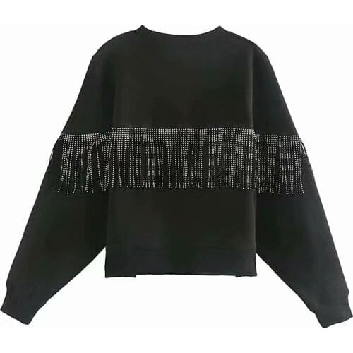 Toppies Women Breasted Tassel Sweatshirts Casual Round Neck Pullovers Ladies Black Tops