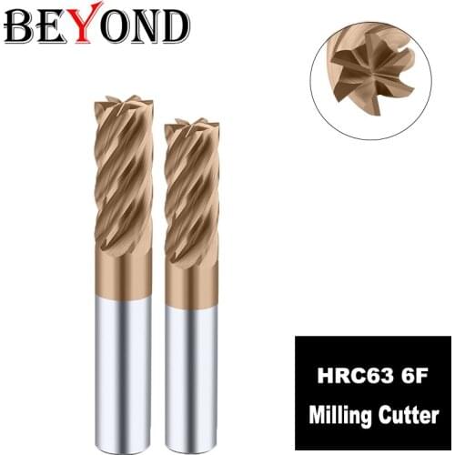 BEYOND HRC63 6F Carbide End Mill Tungsten Steel Milling Cutter Woodworking Tools CNC Machine Center