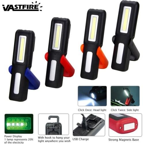 VastFast Rechargeable Portable USB Hanging Light 2 Modes Lamp 3W COB LED Work Light Magnetic Flashlight Torch with Hook