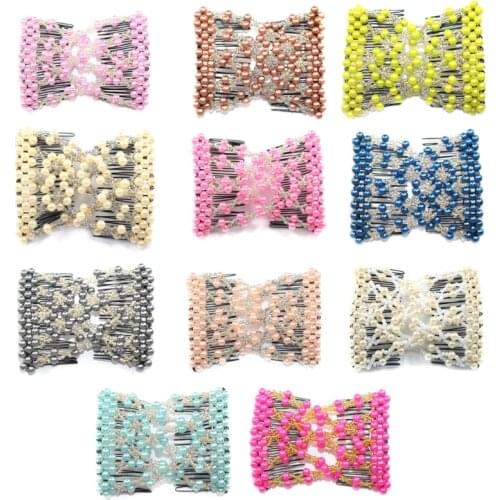 Magic Hair Comb Clip pearl Beaded Double Stretching Pearl Women tuck comb elastic paddy resilient hair accessory female
