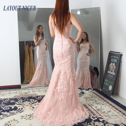 WY20 Spaghetti Strap Mermaid lace evening dresses Sweetheart Neck 2019 Vestido de noiva Robe de Pink custom evening Gowns