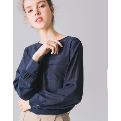 NEW Natural Silk Long-sleeve Shirt 100% Mulberry Silk Top Women Pockets Blouse S M L XL Free Shipping