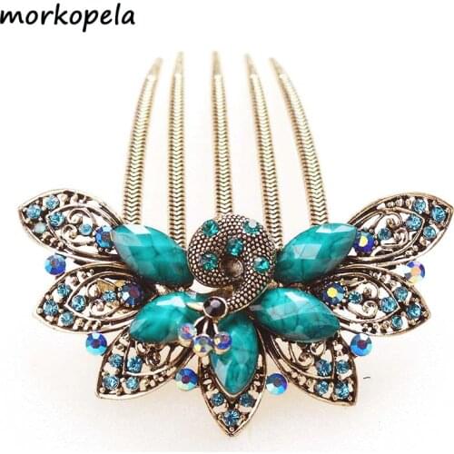 Morkopela Peacock Hair Comb Clip Chinese Hair Pin Jewelry Banquet Rhinestone Hairpin Hair Accessories For Women