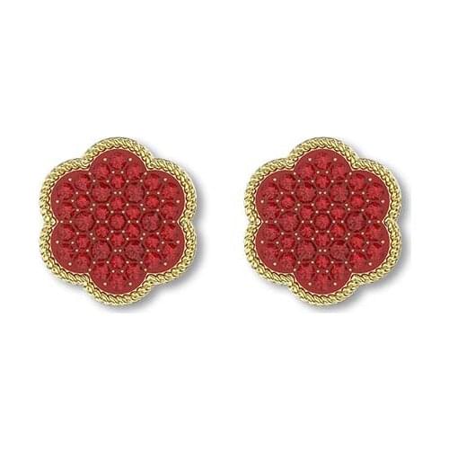 Brand 1:1 new style full diamond fashion big red flower shape earrings, exquisite and elegant charm ladies silver jewelry