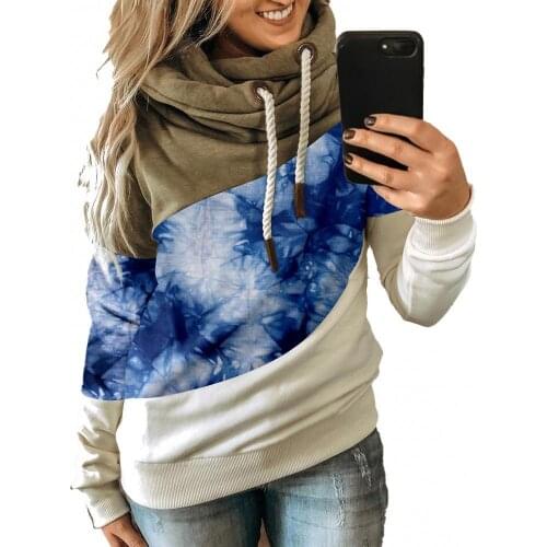 Women Cowl Neck Color Block Striped Tunic Sweatshirt Drawstring Hoodie Pullover New 2021