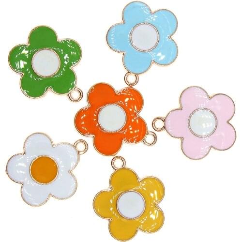 10pcs/lot 19*22mm Cute Flowers Enamel Plum Blossom Charm Pendant For Earrings Necklace Bracelet DIY Jewelry Making Findings