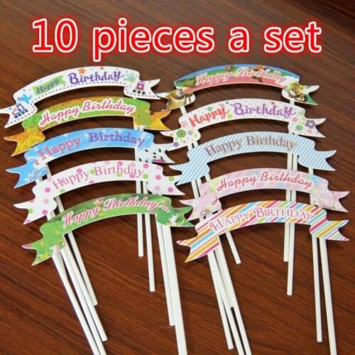 10 pieces a set cake decoration cake flag insertion card baking decoration happy birthday DIY insert Flag