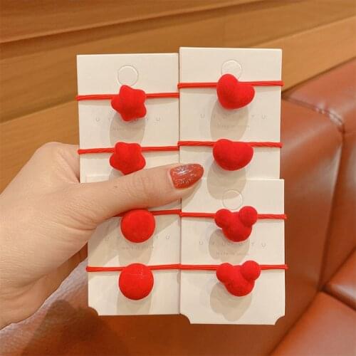 2 Pcs/Set Children Cute Red Cartoon Heart Star Ball Scrucnhies Rubber Bands Baby Girls Lovely Hair Bands Kids Hair Accessories