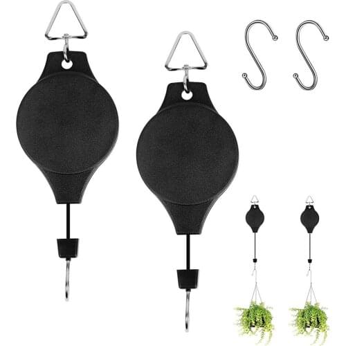 2PCS Hanging Basket Pulley Heavy Duty Plant Pulley Hook Retractable Plant Hanger for Garden Hanging Baskets Multi-Purpose Hooks