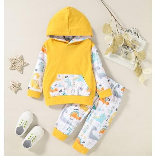 3Pcs Toddler Girl Clothes Autumn Clothes Cute Dinosaur Print Hoodie Pants Headband Baby Set