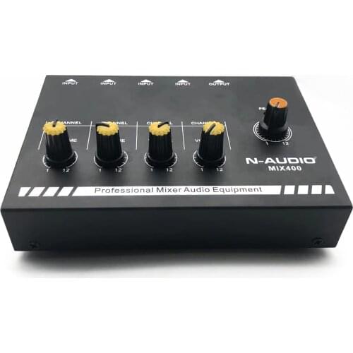4 Channels Sound Mixer Compact Size Professional Sound Mixer with Power Adapter MIX400 Mono/Stereo Audio Sound Line Mixer
