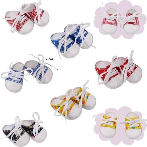 7.5Cm Doll Shoes Canvas Slppers Lace Up Checkered Fit 18Inch American Women/Men &43Cm Born Baby Reborn Doll Clothes Girls Toys