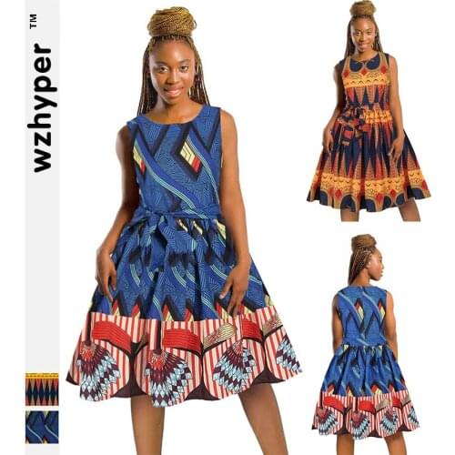 African Dresses Include Belt Traditional Dashiki Clothing Time-limited Large Swing Waist Sleeveless Dress Women Printing
