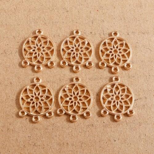 20pcs 14*19mm Hollow Flower Charms Connector for DIY Making Pendants Necklaces Drop Earrings Gold Color Jewelry Accessories