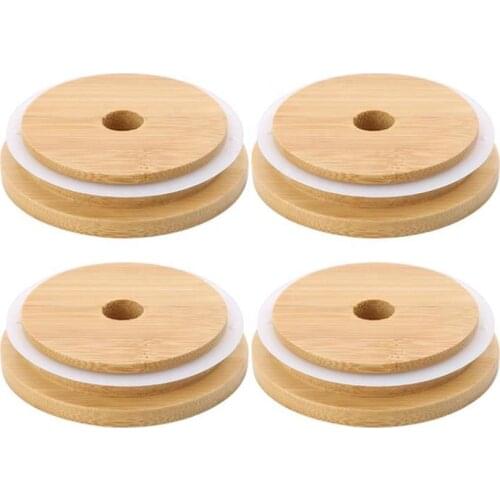Bamboo Mason Jars Lids 70mm 88mm Wide Mouth Mason Jars with Drinking Straw Hole Mason Jars Lid SN177