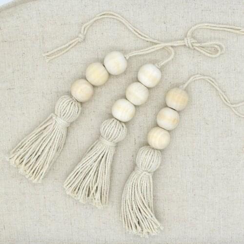 2pcs Wooden Bead Garland With Tassels Pendant Diy Ornaments Handmade Door Handle Curtain Home Decor