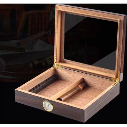 Wood Cigar Box Travel Humidor Holder for 35Pcs Cigars Portable Cigar Case W/ Humidifier With Hygrometer Cigar Humidor Box