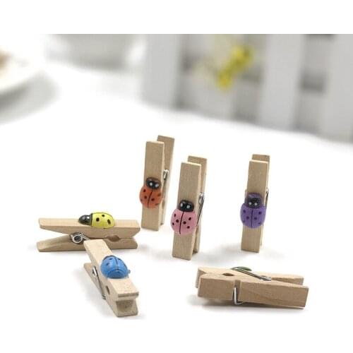 30pcs/bag Mix Color Ladybug Wooden Clips for Photos Card Pegs Pin Clothespin Craft Gift Food Bags Clips 35MM Home Decor Party