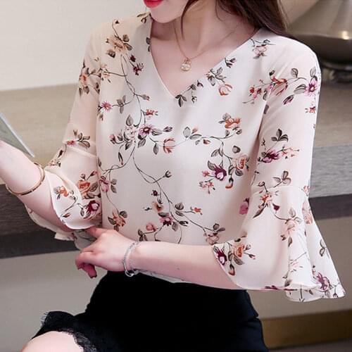 Double-Layer Floral Chiffon Shirt WomenS Short-Sleeved Summer Flared Sleeves Loose Tops Half Sleeves
