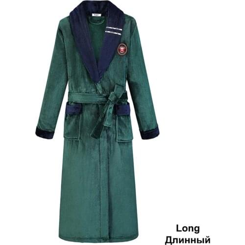 Green Women Men Coral Kimono Bathrobe Gown Lovers Couple Flannel Nightwear Winter Ultra Thick Warm Robe Sleepwear