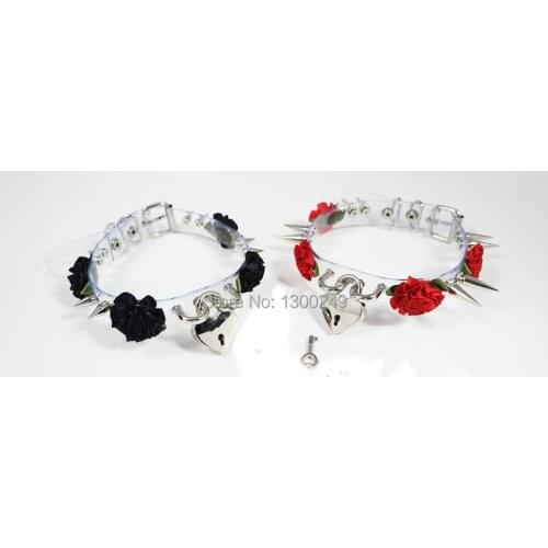 Harajuku Sexy Fashion Hot Dark Punk Goth heart LOCK Rivet handmade Clear leather Choker Necklaces Collar free shipping