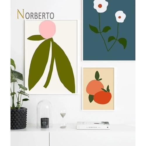Nordic Style Canvas Painting Poster Print Minimalist Fruit and Fresh Flowers Leafs Morandi Color for Home Rooms Wall Decoration
