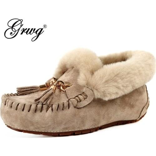Genuine Leather Women Flats Casual Plus Size Driving Moccasins Natural Fur Wool Women Loafers Fashion Comfortable Shoes Woman