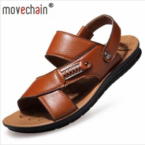 Movechain Mens Leisure Summer Beach Slippers Mens Trendy Sandals Man Non-slip Shoes Flats Black Brown Sizes EU 38-48