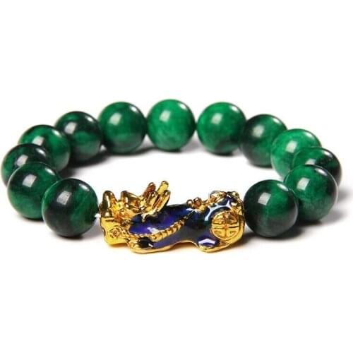Meditation Bracelets Pixiu Fengshui Energy Natural 10/12 mm Green Jad Beads Bracelet Men Handmade Stretch Charm Bangle Unisex