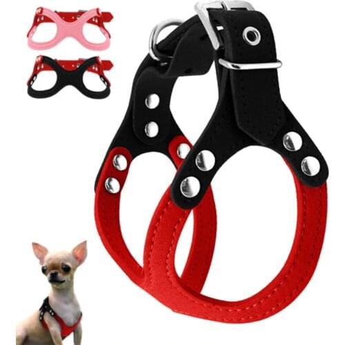 Soft Suede Leather Small Pet Dog Harness for Puppies Chihuahua Yorkie Teddy Puppy Adjustable Chest Breast-band Belt Lead