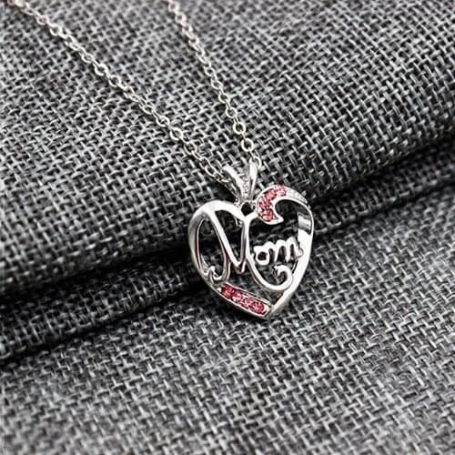 New Fashion Letter MOM Heart Shape Inlaid Crystal Pendant Necklace Mothers Day Gift High Quality Jewelry Wholesale Lots Bulk