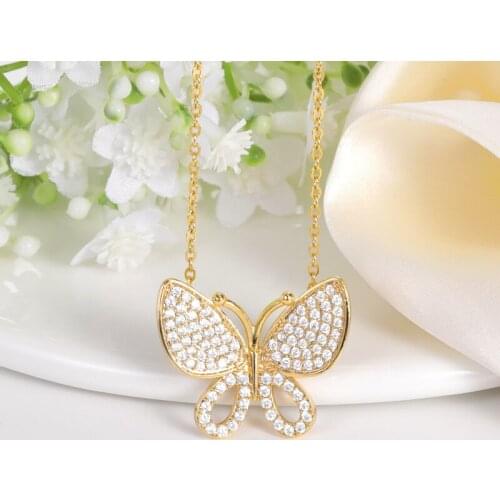 Shiny Zircon Big Butterfly Pendant Necklaces Trendy Small Animal Crystal Choker Necklace Wedding Statement Jewelry Party Gifts