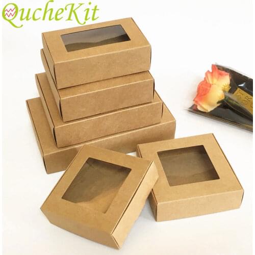 6pcs Mulit Size Kraft Paper Gift Box with Clear Window Cookies Candy Jewelry Packaging Box Christmas Wedding Party Favors Decor
