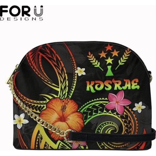 FORUDESIGNS Kosrae Polynesian Hibiscus Pattern Fashion Women Shoulder Shell Bag Travel Leather Crossbody Backpack for Female New