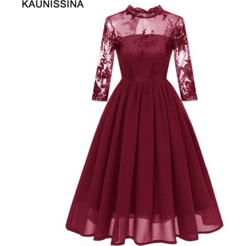 KAUNISSINA A-line Bridesmaid Dress Chiffon Lace 3/4 Sleeve Elegant Wedding Party Robe Formal Dresses
