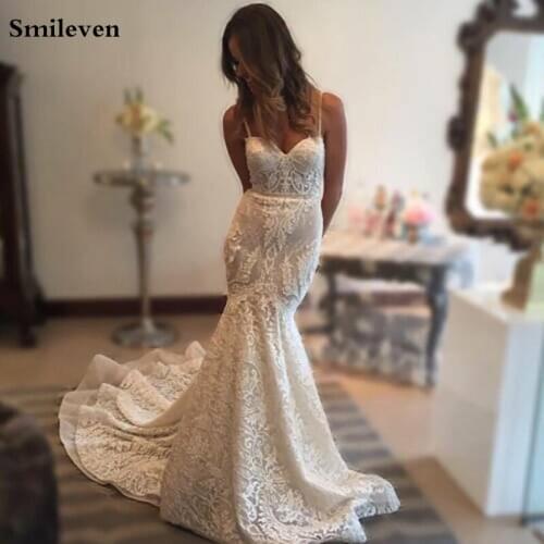 Smileven Lace Mermaid Wedding Dress 2020 Sexy Spaghetti Strap Bridal Gowns Backless Wedding Gowns Robe De Mariee