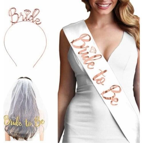 Bridal Shower Wedding Decorations Bride To Be Satin Ribbon Sash Rose Gold Hairband Hen Bachelorette Party Decoration Accessories
