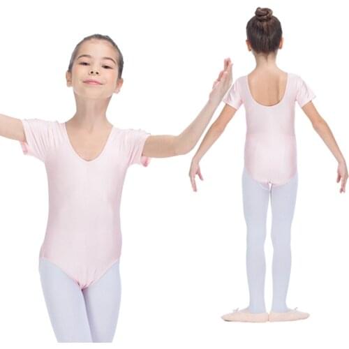 Light Pink Nylon/Lycra Cap Sleeve Leotards with Drawstring Front Kids Gymnastics Ballet Dance Girls Bodysuit