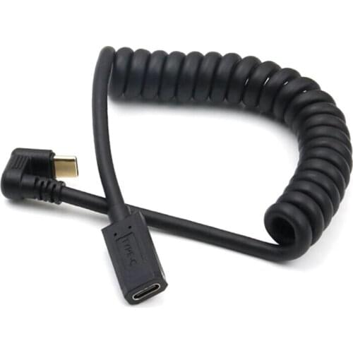 USB 3.1 Type-C Male To Female 4K 60Hz Spring Retractable Charging Cable U-Shaped USB-C Elbow Car Data Stretch Curl Coiled Cable