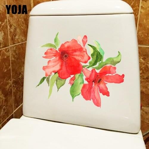 YOJA 17.9*24.6CM Watercolor Botanical Flower Bathroom Toilet Sticker Kids Room Wall Decor T1-0983