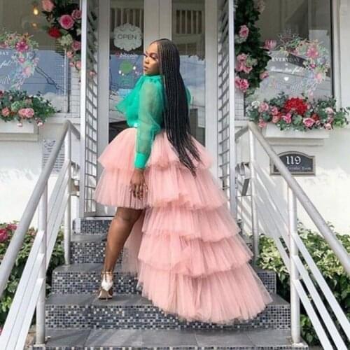 Blush Pink Women Skirts High Low Birthday Tulle Skirt For Photo Shoot Only Sell Skirt Dancel Causal Faldas Muje